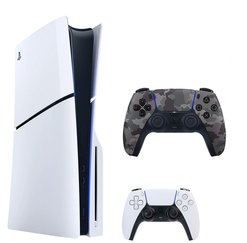 PS5 Bundle - Slim 1TB Disc Console with Extra Gray Camouflage Controller
